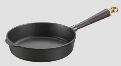 Eschenholz & Messing Gusseisen Tiefe Pfanne 25 cm