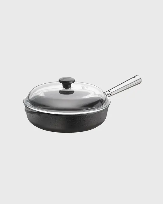 Professional Gusseisen Tiefe Pfanne 25 cm mit Glasdeckel